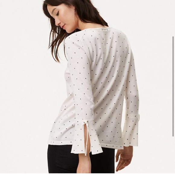 Ann Taylor small polka dot bell sleeve sweater cardigan black white work career - Picture 5 of 5